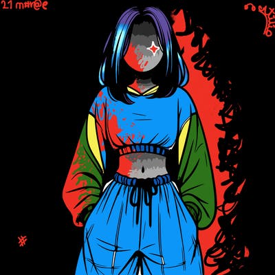 realistic girl faceless with baggy pants and a crop top