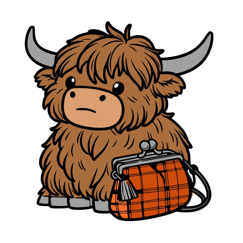 highland cow in a purse