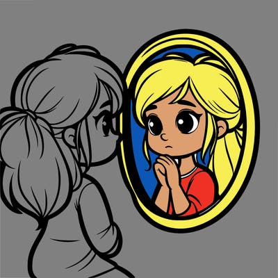 girl looking at her reflection