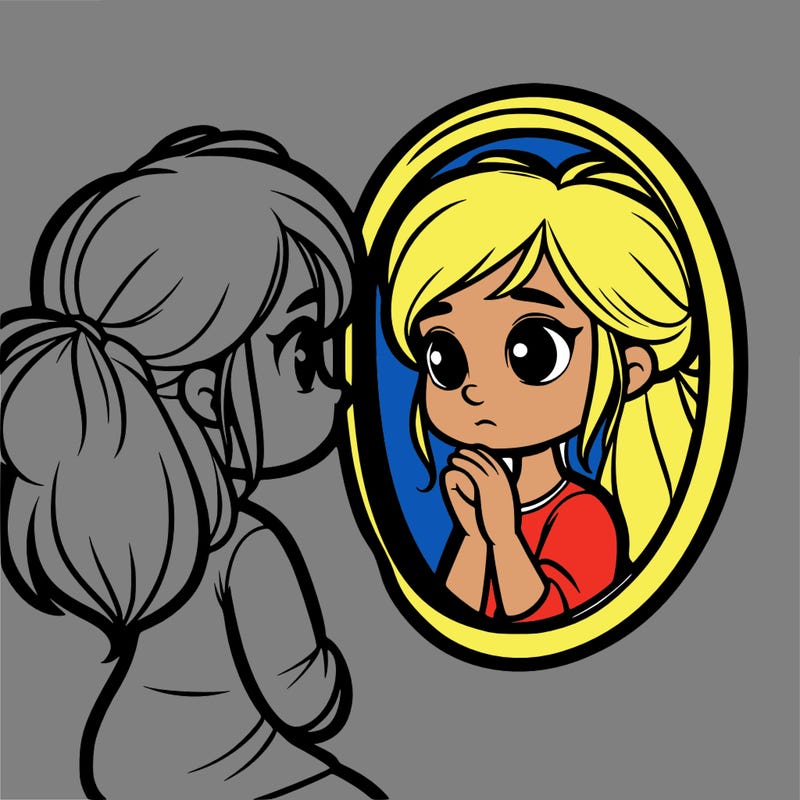 girl looking at her reflection