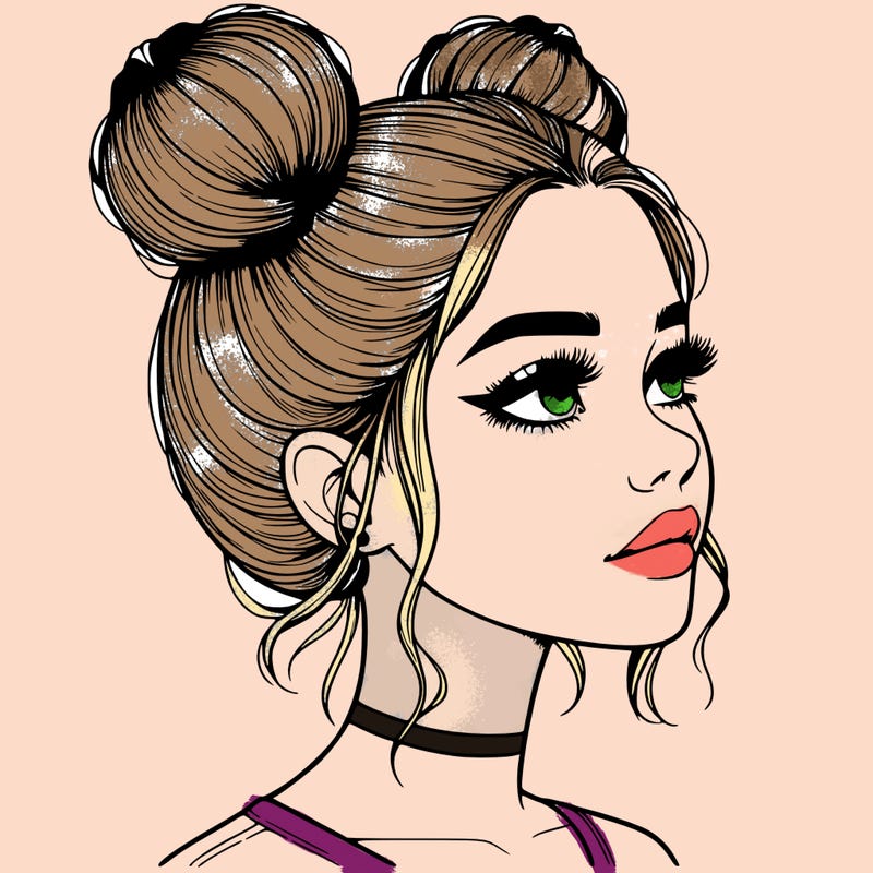 realistic girl with buns on the top of her head