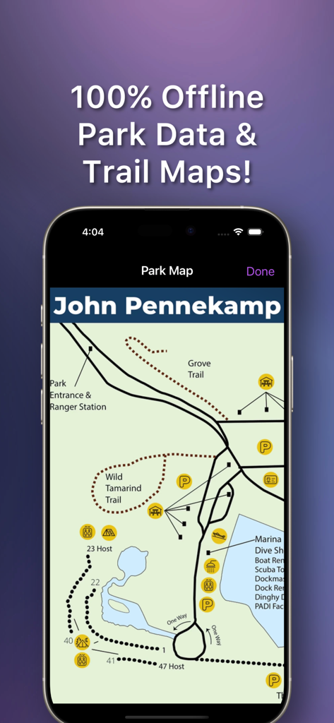 FL Parks: Map & Guide - Offline trail map of John Pennekamp State Park on a mobile device