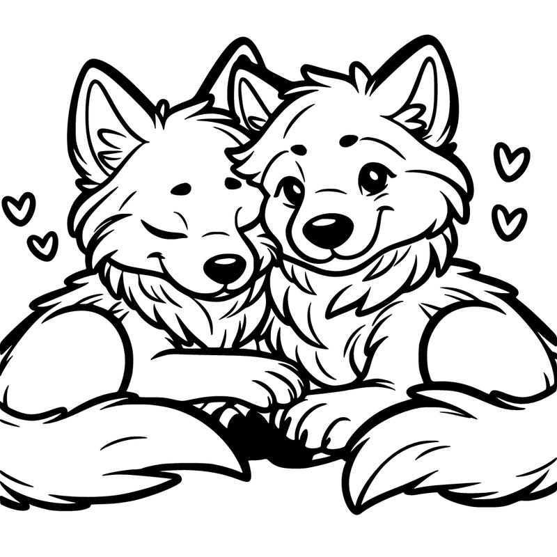 two wolves cuddling