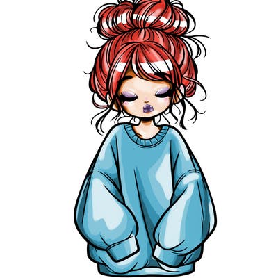 girl with baggy sweatshirt and messy bun