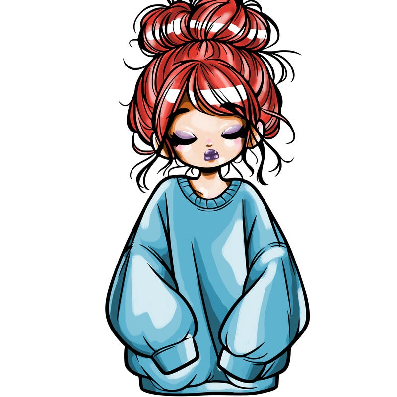 girl with baggy sweatshirt and messy bun