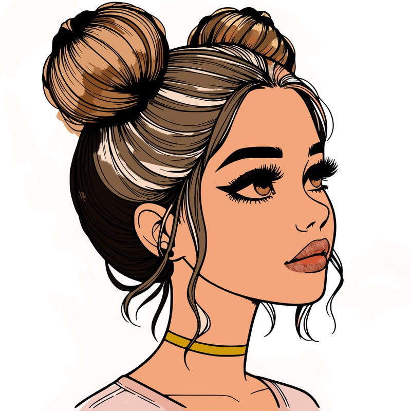 realistic girl with buns on the top of her head