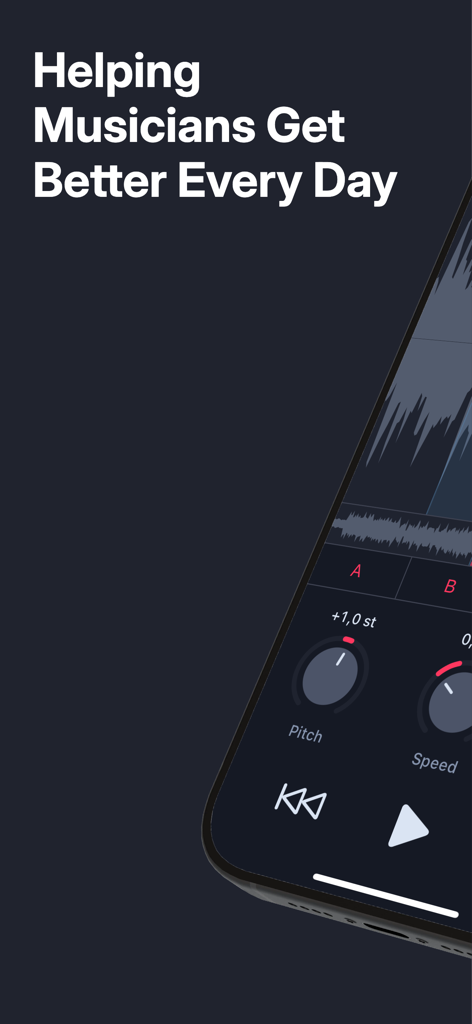 AudioTweak: Change Music Speed - AudioTweak app interface showing pitch and speed adjustments for musicians