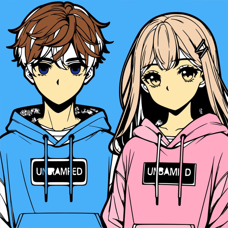 manga guy and girl wearing nike hoodies
