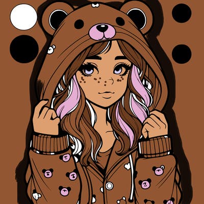 realistic girl in a animal pjs hoodie