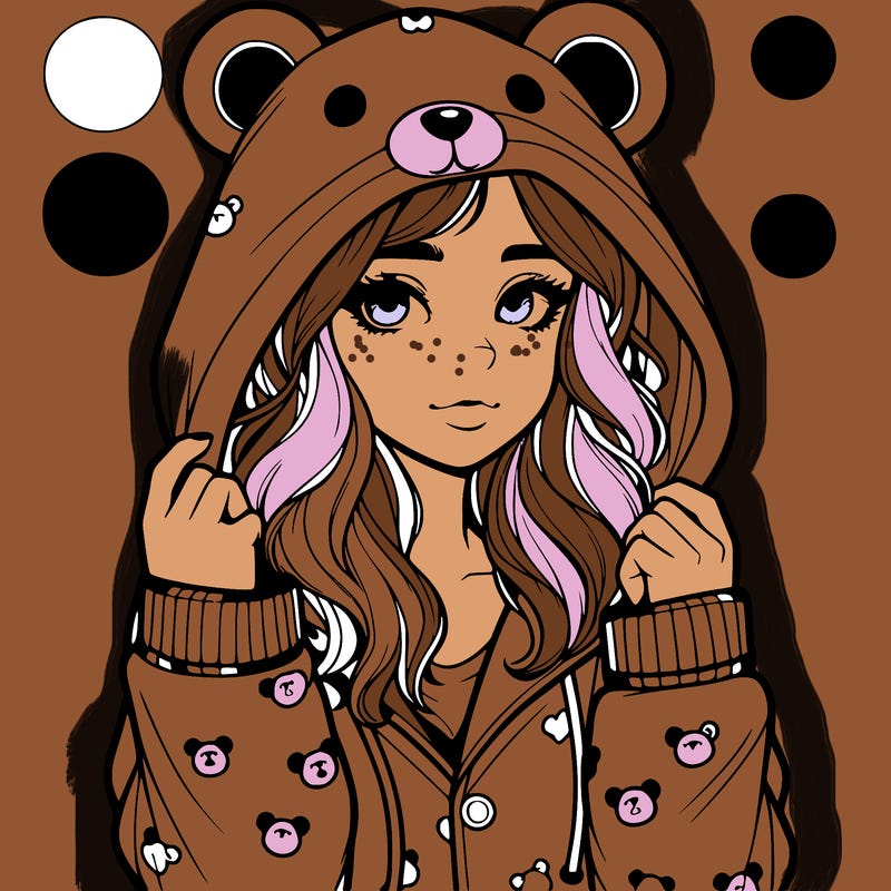 realistic girl in a animal pjs hoodie