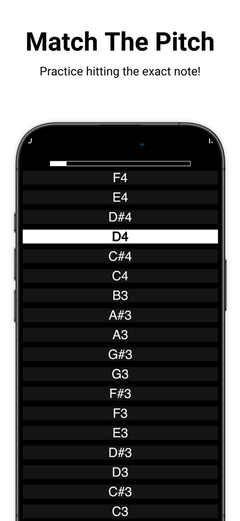 Voice Games - Captura de tela do jogo Match The Pitch para treinamento vocal e prática de precisão de tom