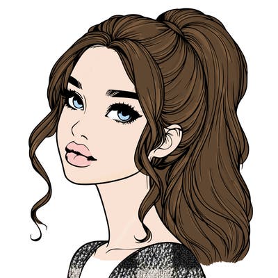 realistic girl with a ponytail on her hair and lips