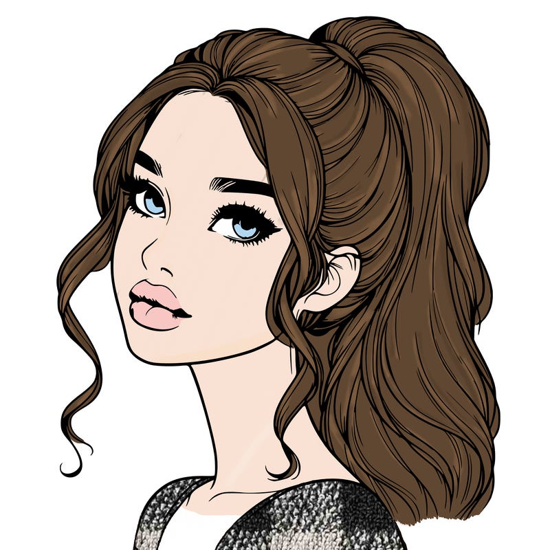 realistic girl with a ponytail on her hair and lips