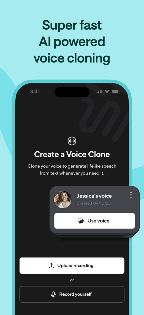 Podcastle: Podcast Recordings - Interface of the Podcastle app showing the AI powered voice cloning feature