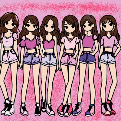a group of girls wearing crop tops and shorts