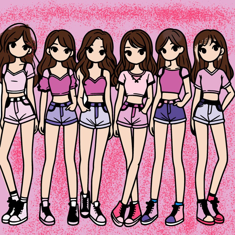 a group of girls wearing crop tops and shorts