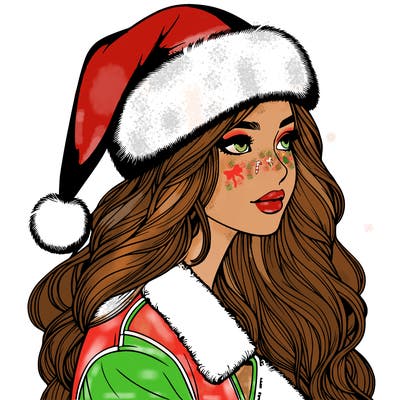 realistic girl in santa hat