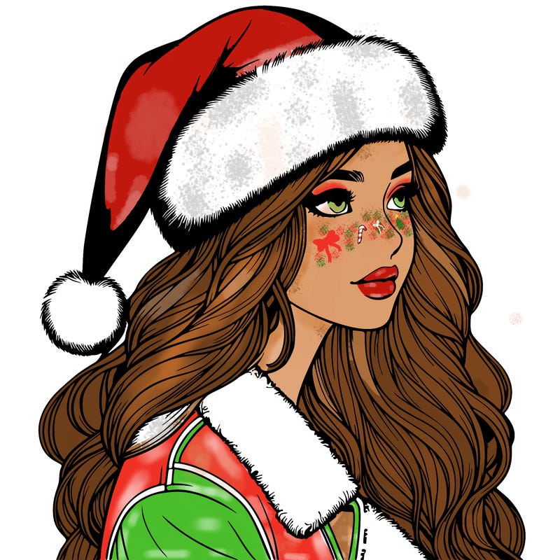 realistic girl in santa hat