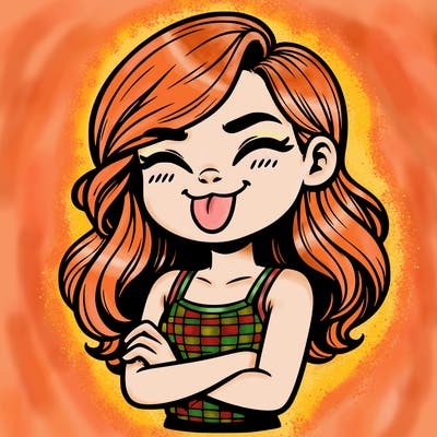 realistic girl crossing her arms and wearing a tank top with her tongue held out she has long hair