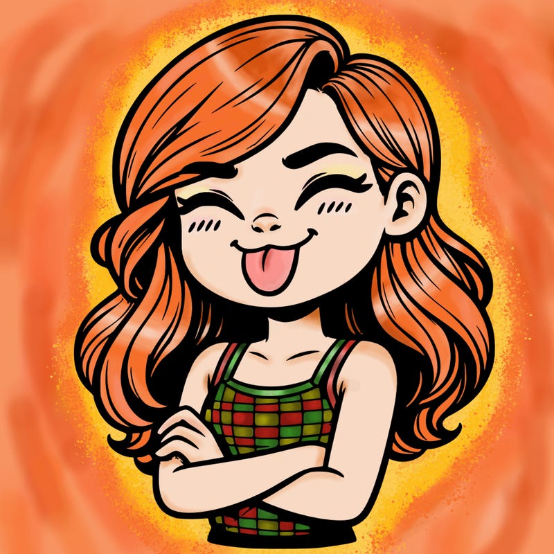 realistic girl crossing her arms and wearing a tank top with her tongue held out she has long hair