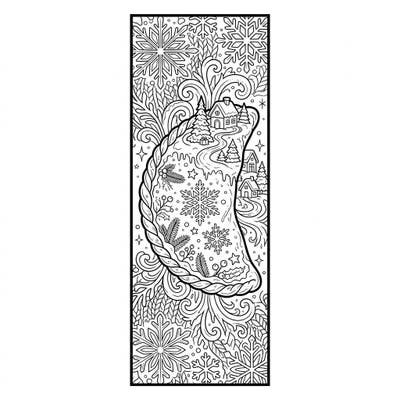 Indulge in a delightful winter scene with this calzone-themed bookmark coloring page. Featuring a cozy village nestled within a savory calzone, surrounded by intricate snowflakes and festive foliage, it's perfect for a relaxing creative break.