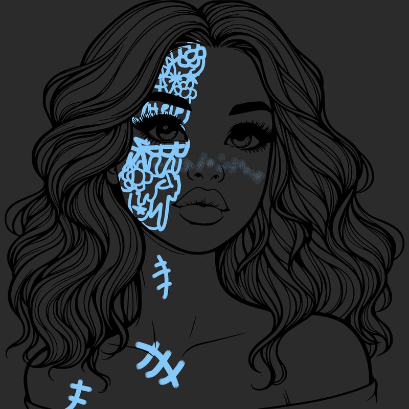 realistic girl with wavy hair and lips