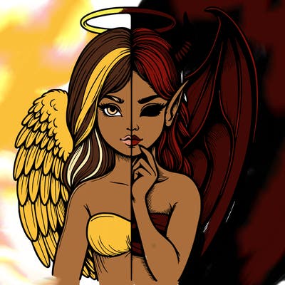 realistic angel half demon