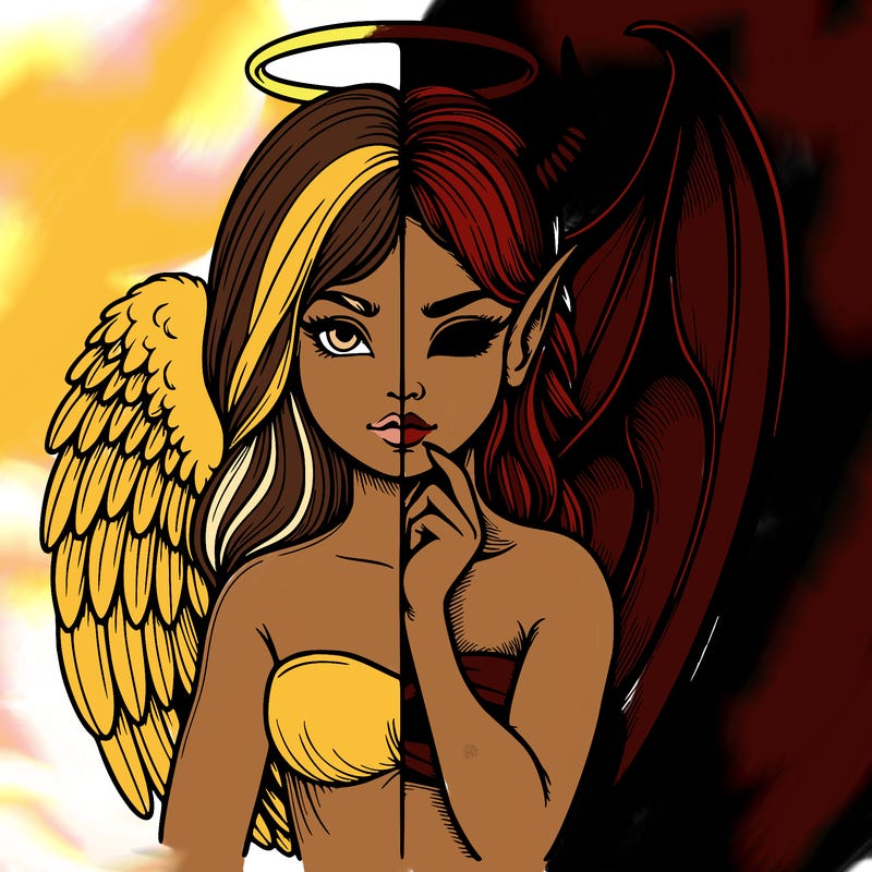 realistic angel half demon