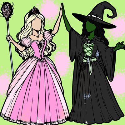 detailed realistic split of a princess and a witch
