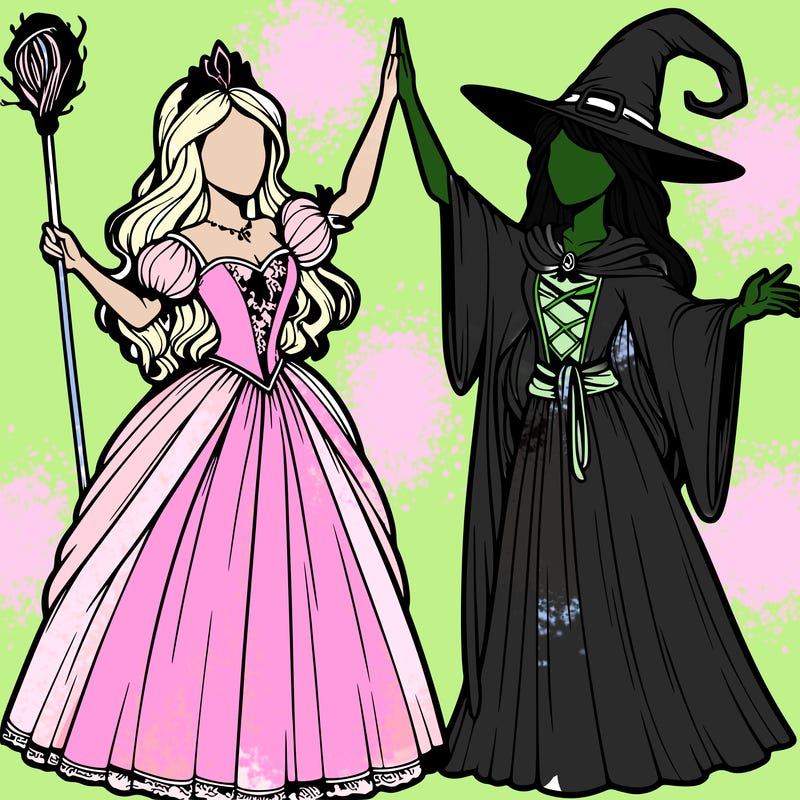 detailed realistic split of a princess and a witch