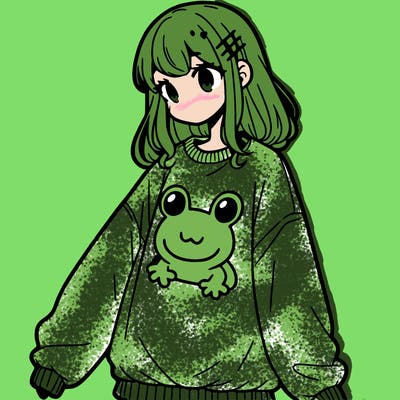 girl wearing frogging sweatshirt