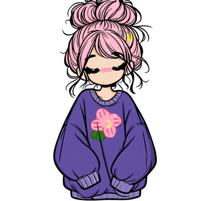 girl with baggy sweatshirt and messy bun