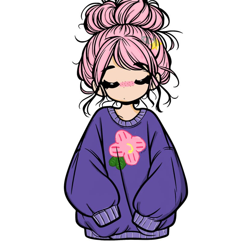 girl with baggy sweatshirt and messy bun