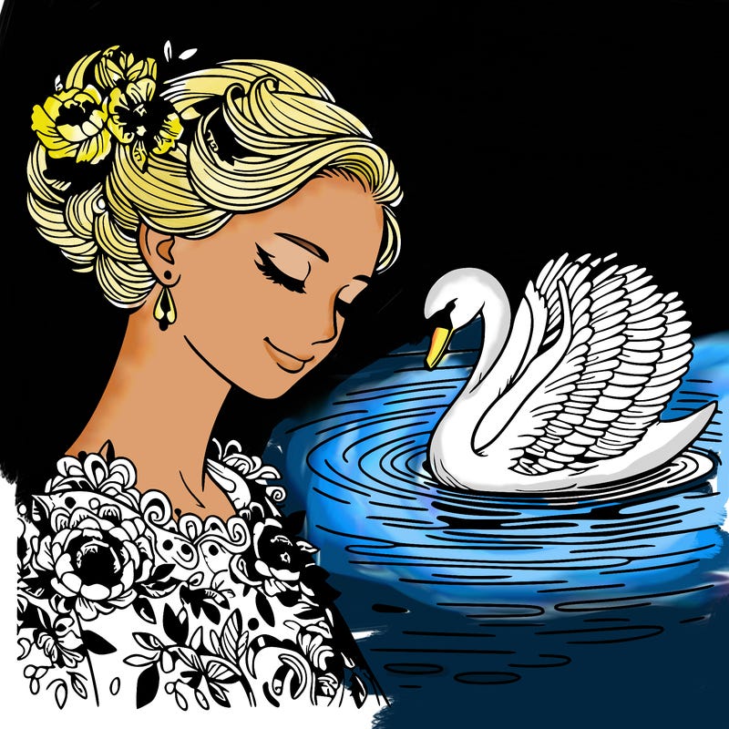 beautiful realistic woman swan lake