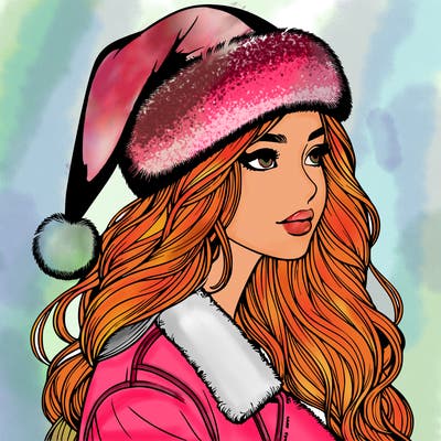 realistic girl in santa hat