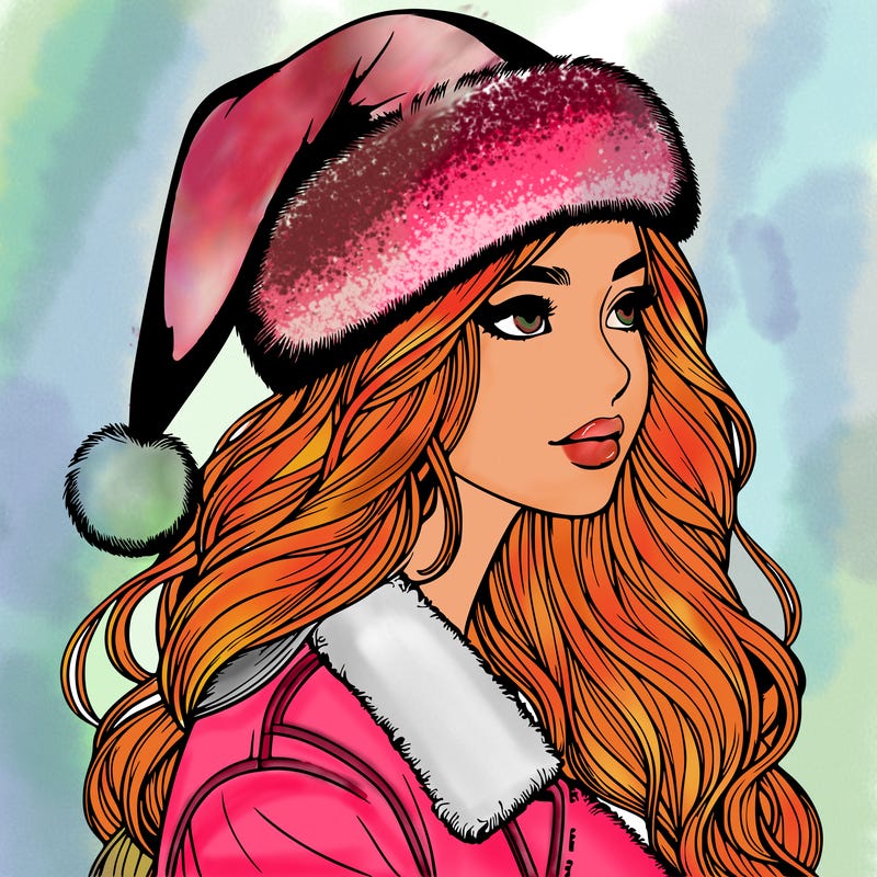 realistic girl in santa hat