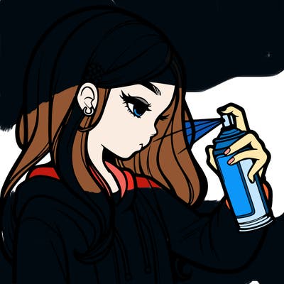 a realistic girl spray painting