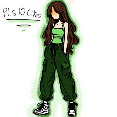 girl in baggy pants crop top and long hair