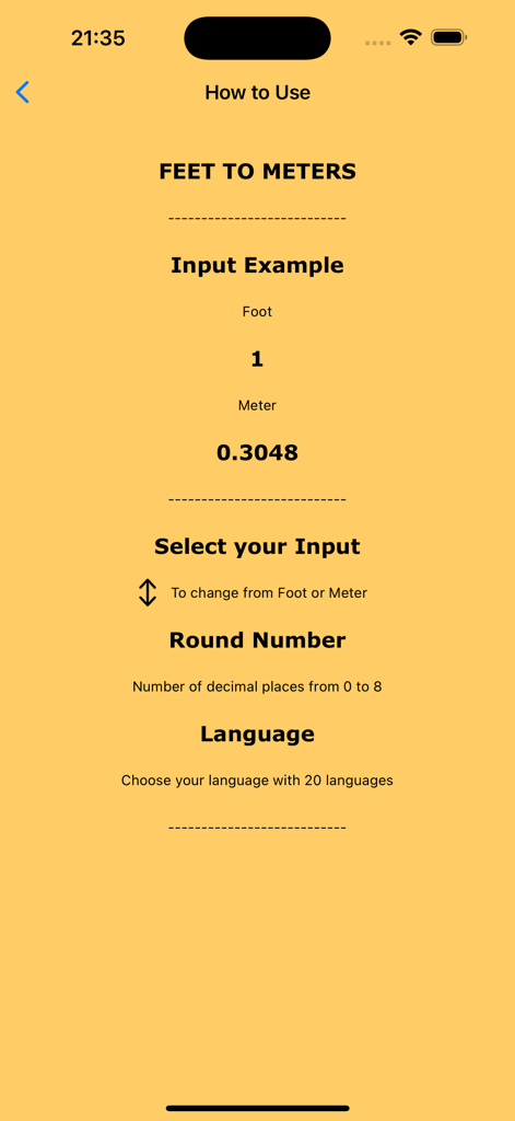 Guía sobre cómo usar la aplicación de conversión de unidades Pies a Metros.