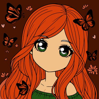 realistic girl with butterflies around her