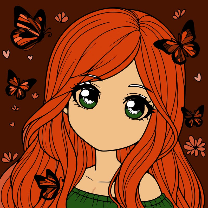 realistic girl with butterflies around her