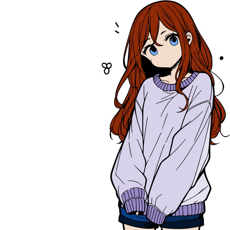 manga teen girl  in a sweater and baggy pants