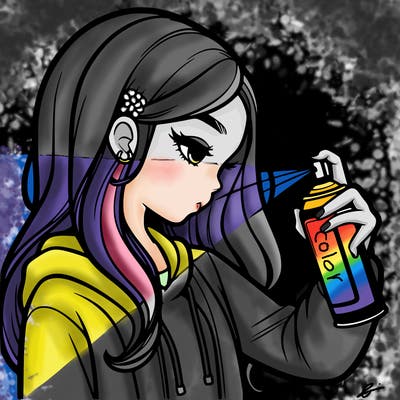 a realistic girl spray painting