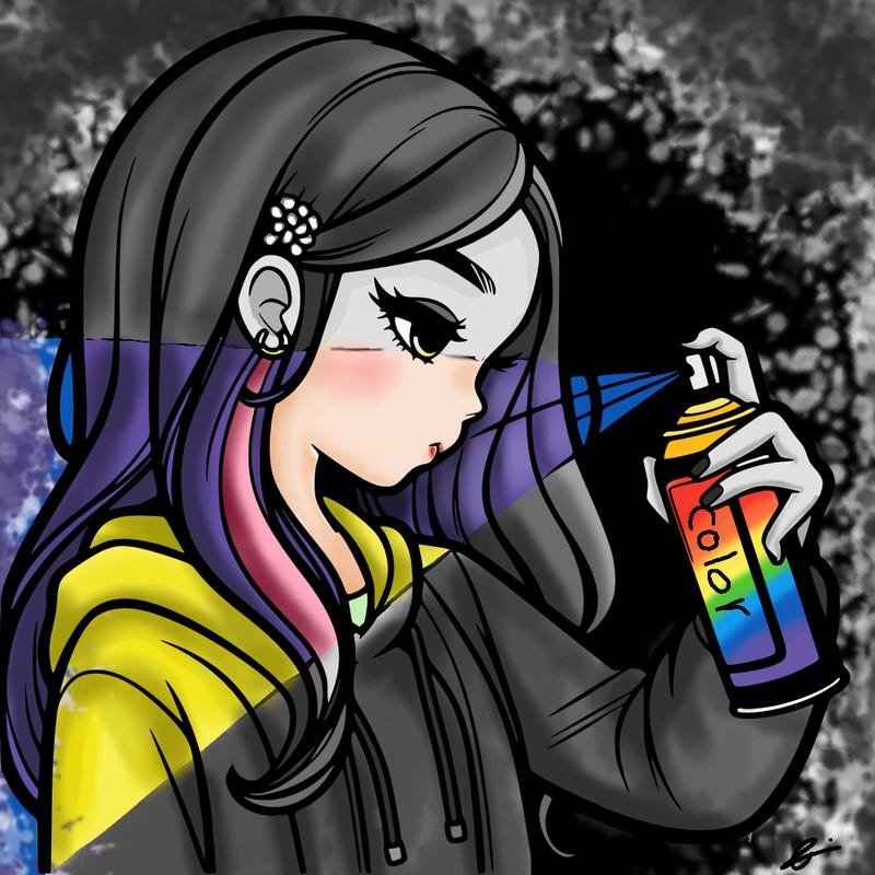 a realistic girl spray painting