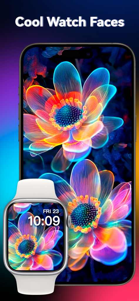 Matching neon floral watch face and iPhone wallpaper.