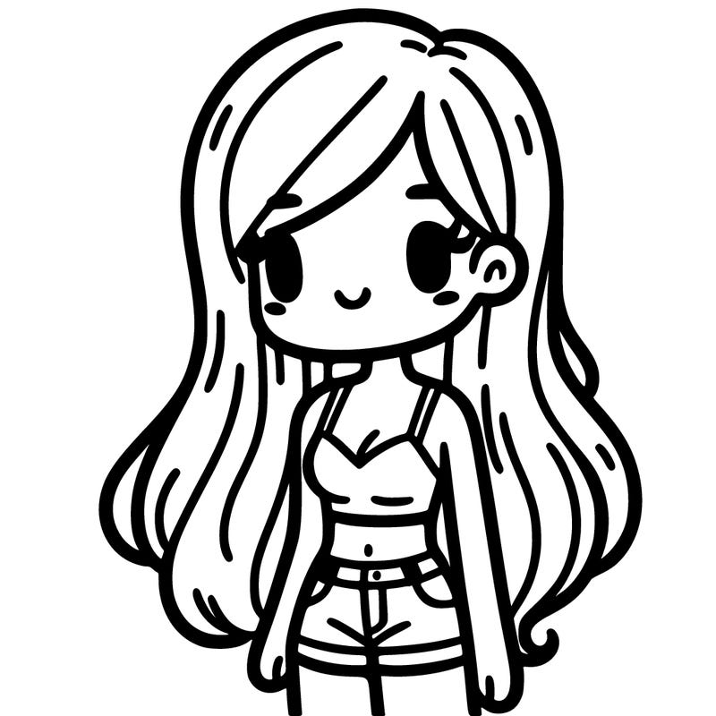 a girl with her hair down in a crop top and some shorts