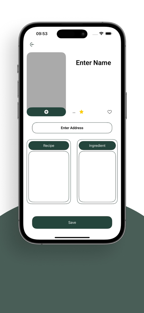 Famo Drama Log - App screen for entering a new recipe with ingredient and address fields