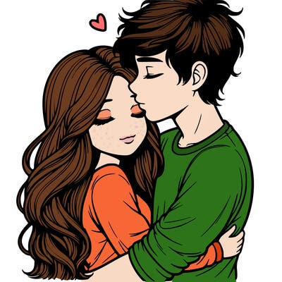 a realistic couple boy and girl hugging and kissing
