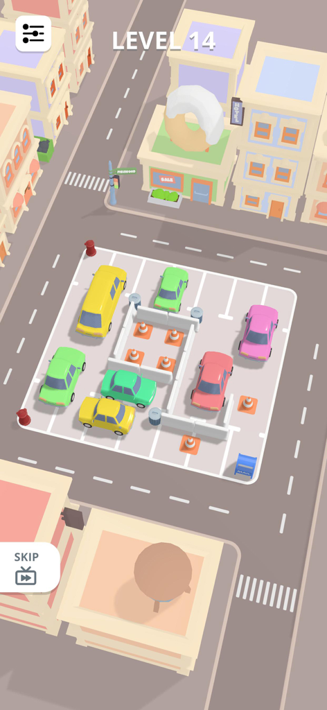Car Parking - Drive Away 3D - Visão de cima para baixo em 3D de um jogo de puzzle de estacionamento de carros com carros coloridos e cones de trânsito