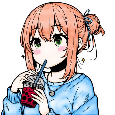 manga character drinking boba